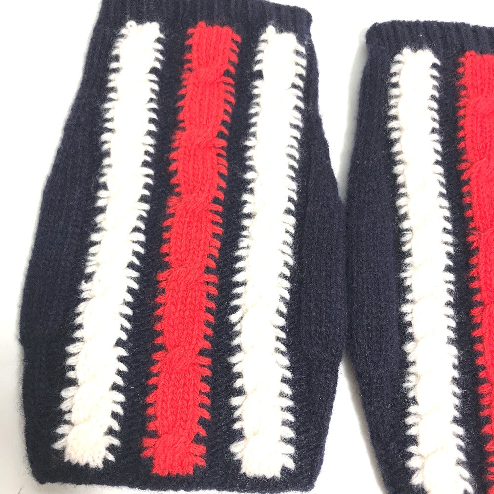 GUCCI gloves 521149 wool Navy fingerless stripe Women M Used Authentic