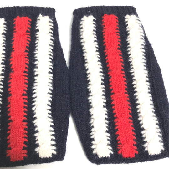 GUCCI gloves 521149 wool Navy fingerless stripe Women M Used Authentic