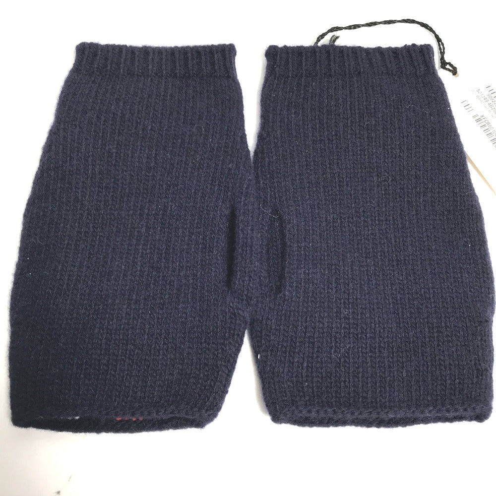 GUCCI gloves 521149 wool Navy fingerless stripe Women M Used Authentic