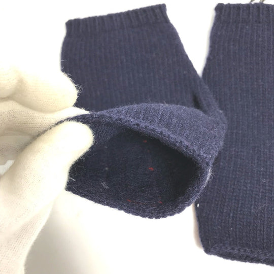 GUCCI gloves 521149 wool Navy fingerless stripe Women M Used Authentic