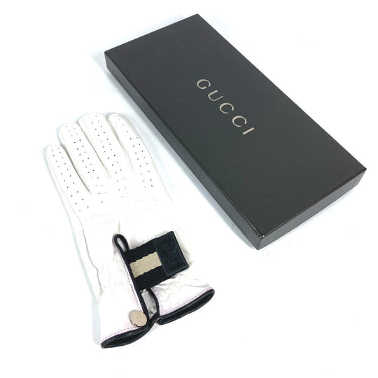 GUCCI gloves leather white For left hand Golf Gloves Women 8 Used Authentic