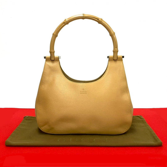 GUCCI Handbag leather beige Bamboo