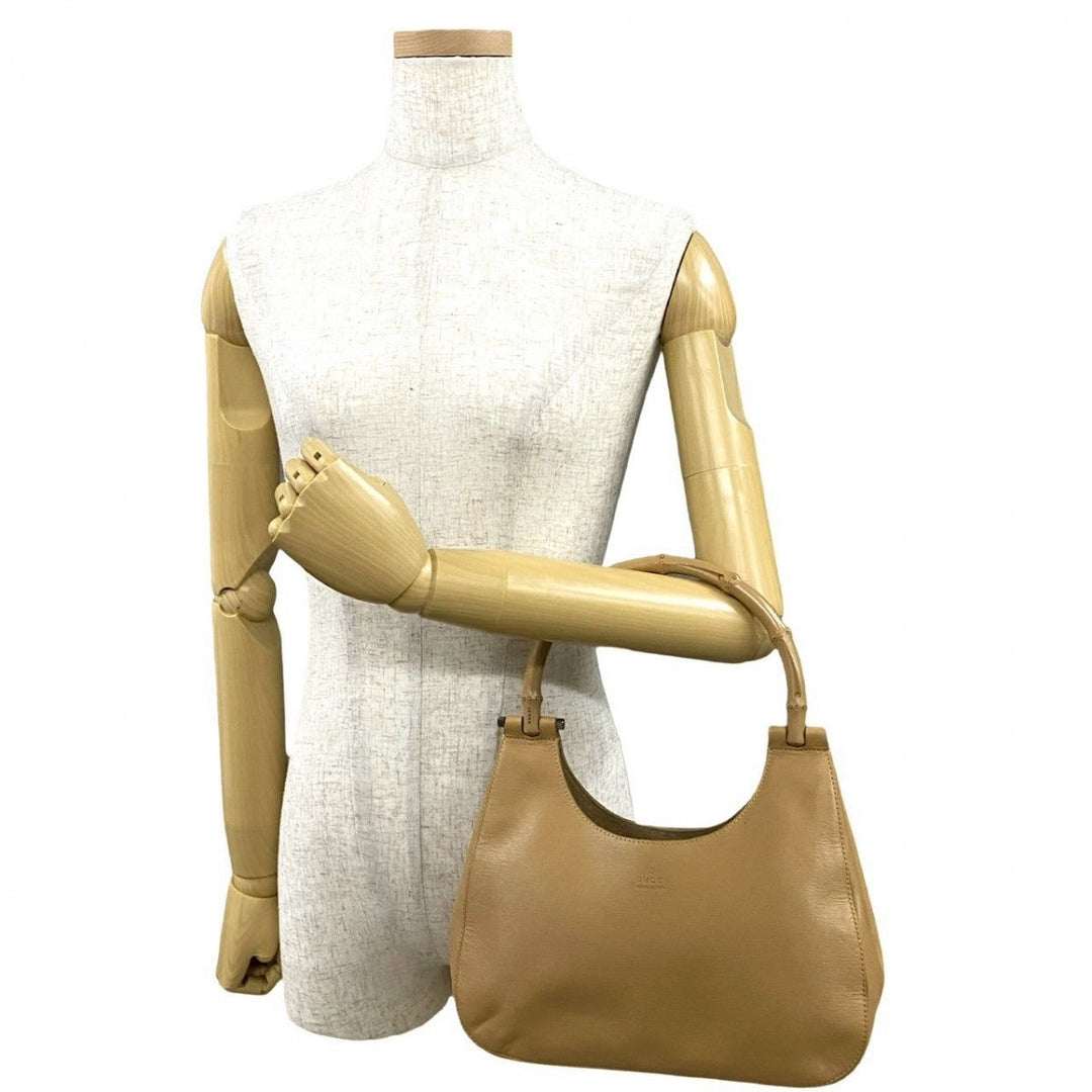 GUCCI Handbag leather beige Bamboo