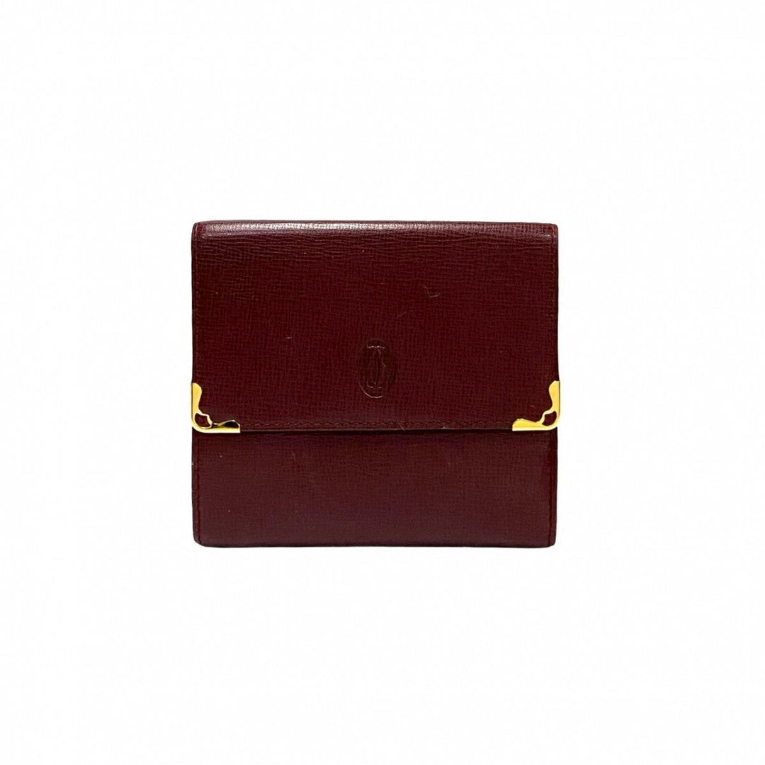 CARTIER Tri-fold wallet leather wine-red Must Line