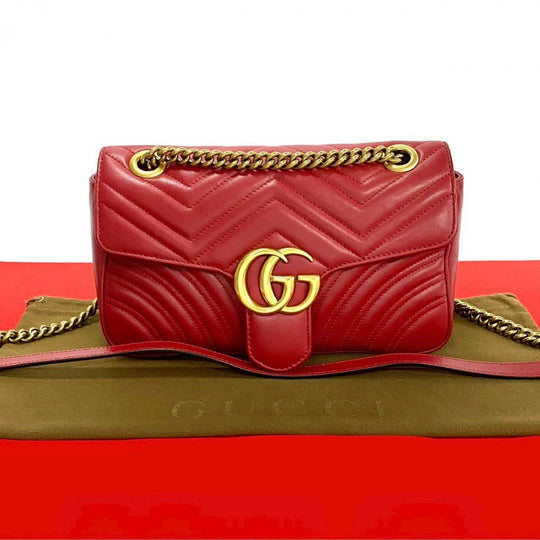 GUCCI Shoulder Bag leather Red GG Marmont