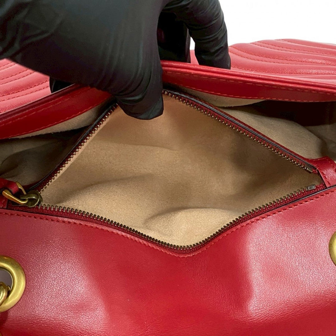 GUCCI Shoulder Bag leather Red GG Marmont