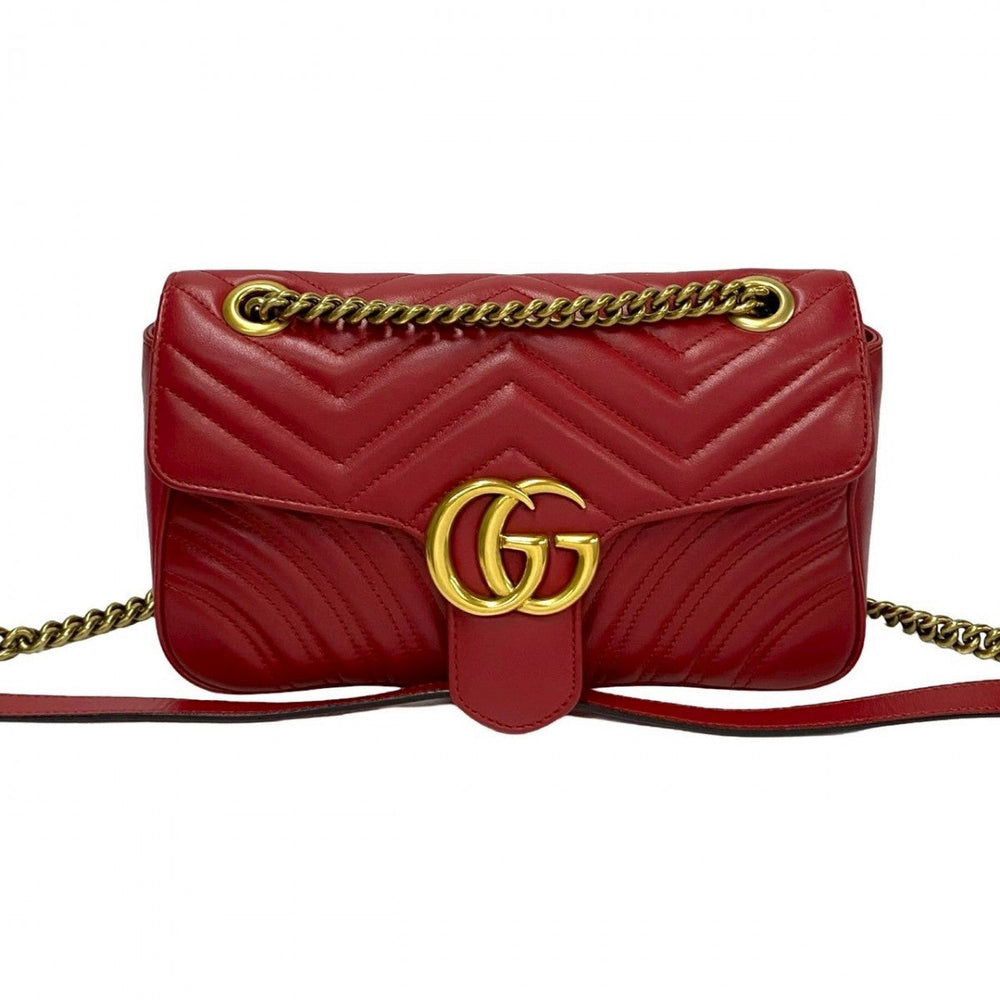 GUCCI Shoulder Bag leather Red GG Marmont