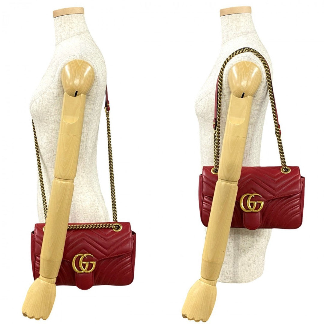 GUCCI Shoulder Bag leather Red GG Marmont