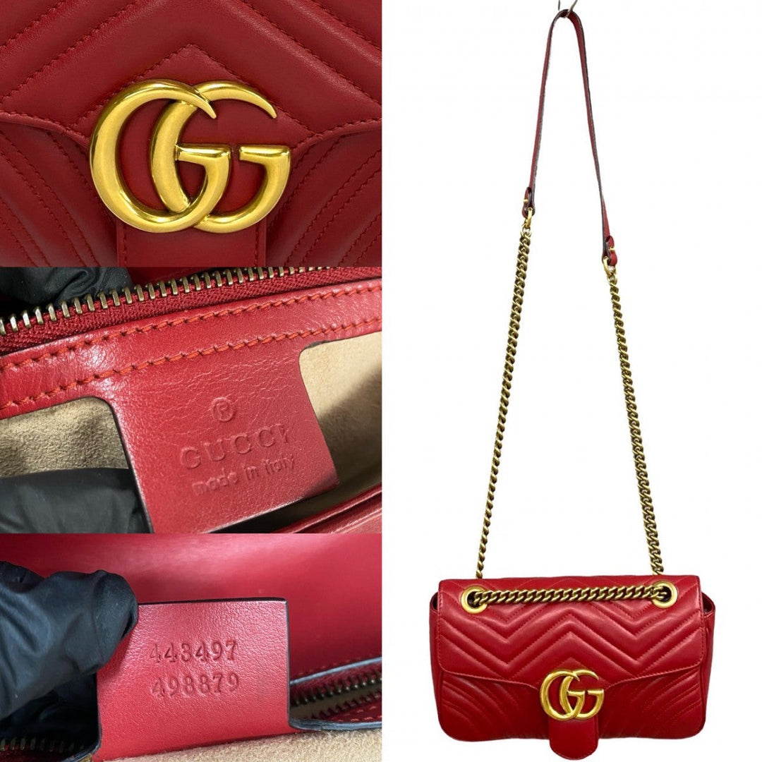 GUCCI Shoulder Bag leather Red GG Marmont