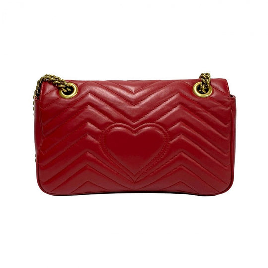 GUCCI Shoulder Bag leather Red GG Marmont