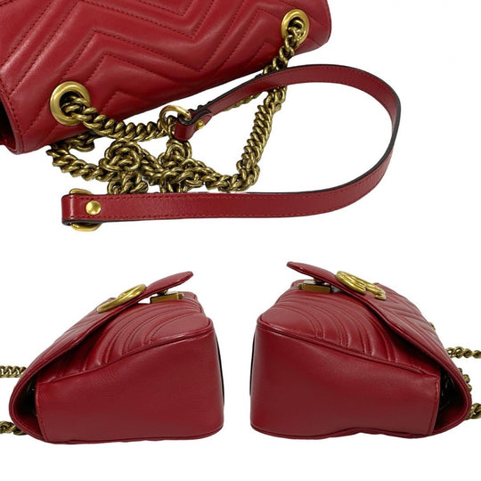 GUCCI Shoulder Bag leather Red GG Marmont