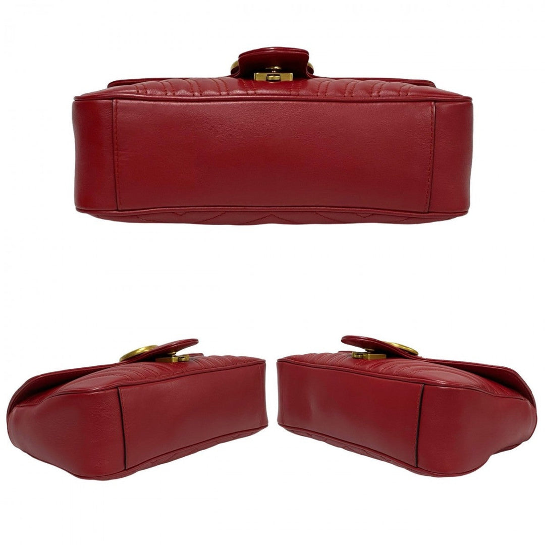 GUCCI Shoulder Bag leather Red GG Marmont
