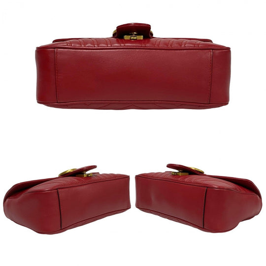 GUCCI Shoulder Bag leather Red GG Marmont