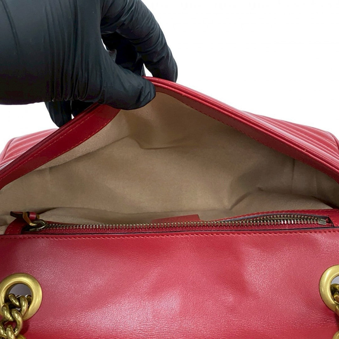 GUCCI Shoulder Bag leather Red GG Marmont