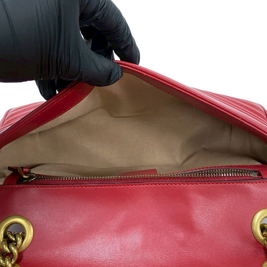 GUCCI Shoulder Bag leather Red GG Marmont