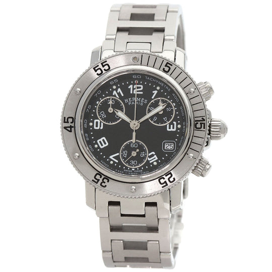 HERMES Watches Quartz CL2.310 Stainless Steel , Stainless Steel Silver Clipper Diver Chronograph black dial Women Used Authentic