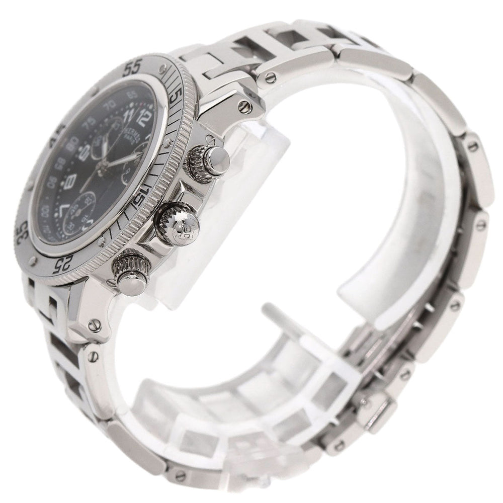 HERMES Watches Quartz CL2.310 Stainless Steel , Stainless Steel Silver Clipper Diver Chronograph black dial Women Used Authentic