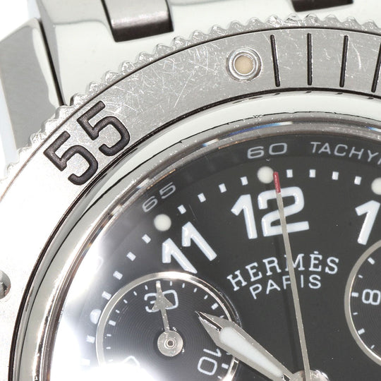 HERMES Watches Quartz CL2.310 Stainless Steel , Stainless Steel Silver Clipper Diver Chronograph black dial Women Used Authentic