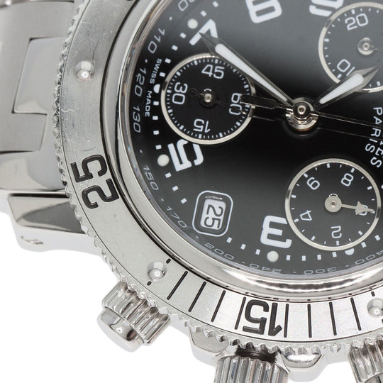 HERMES Watches Quartz CL2.310 Stainless Steel , Stainless Steel Silver Clipper Diver Chronograph black dial Women Used Authentic