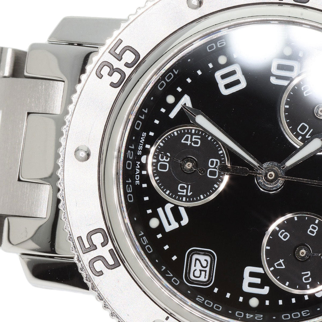 HERMES Watches Quartz CL2.310 Stainless Steel , Stainless Steel Silver Clipper Diver Chronograph black dial Women Used Authentic