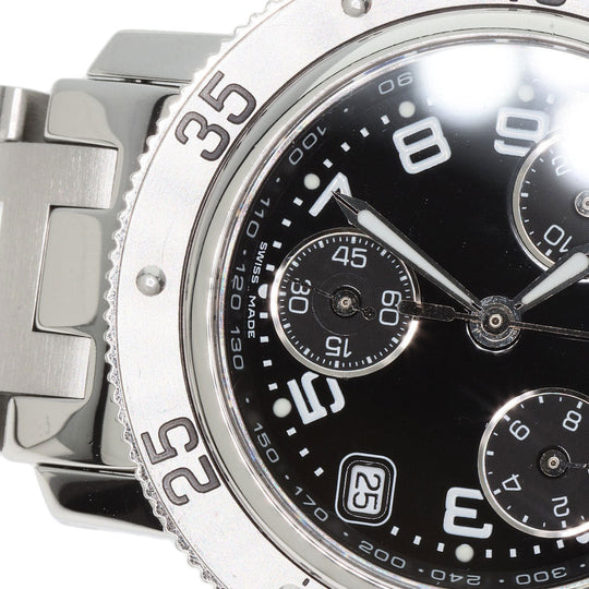 HERMES Watches Quartz CL2.310 Stainless Steel , Stainless Steel Silver Clipper Diver Chronograph black dial Women Used Authentic