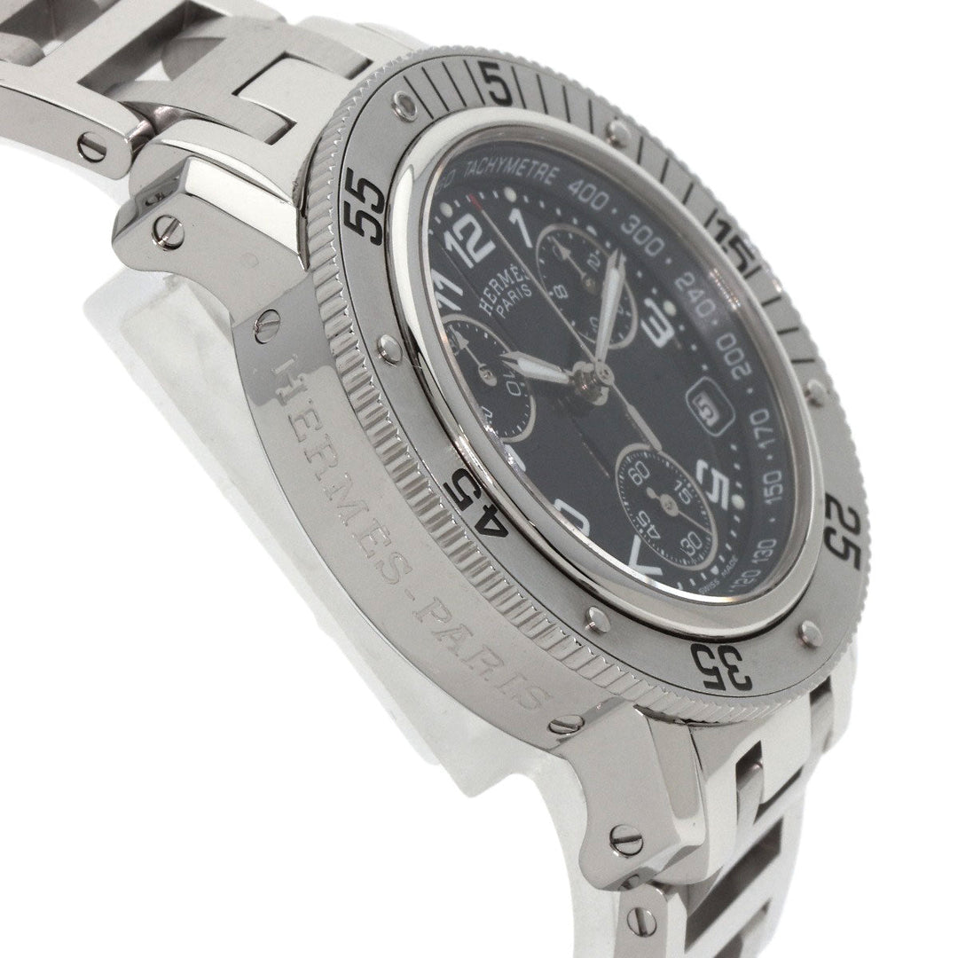 HERMES Watches Quartz CL2.310 Stainless Steel , Stainless Steel Silver Clipper Diver Chronograph black dial Women Used Authentic