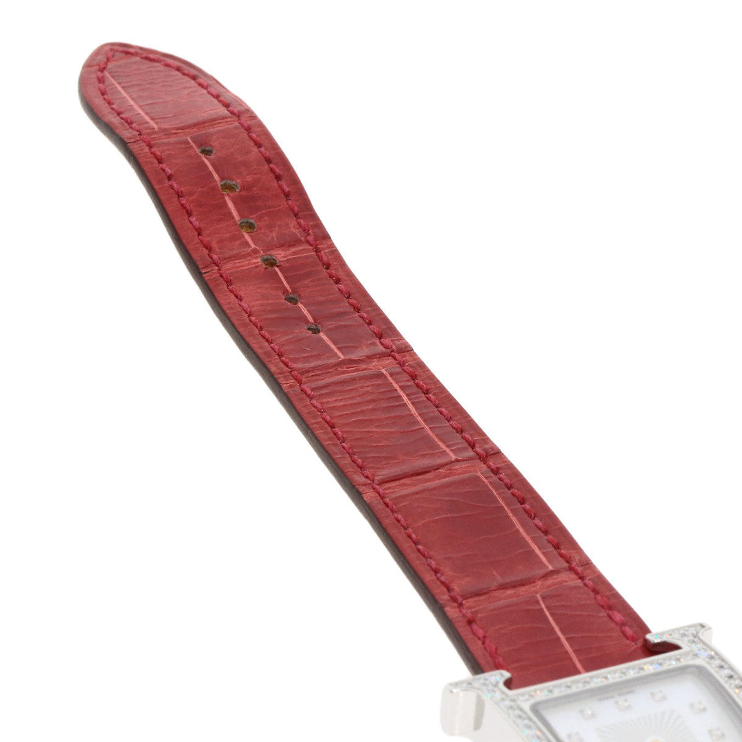 HERMES Watches Quartz HH1.230 Stainless Steel, Leather Silver H Watch Bezel Diamond White shell dial Women Used Authentic