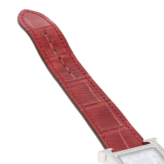 HERMES Watches Quartz HH1.230 Stainless Steel, Leather Silver H Watch Bezel Diamond White shell dial Women Used Authentic