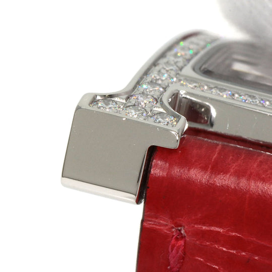 HERMES Watches Quartz HH1.230 Stainless Steel, Leather Silver H Watch Bezel Diamond White shell dial Women Used Authentic
