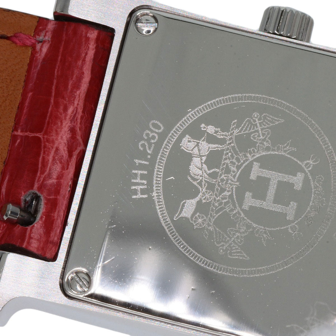 HERMES Watches Quartz HH1.230 Stainless Steel, Leather Silver H Watch Bezel Diamond White shell dial Women Used Authentic