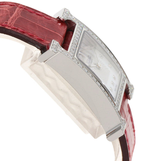 HERMES Watches Quartz HH1.230 Stainless Steel, Leather Silver H Watch Bezel Diamond White shell dial Women Used Authentic