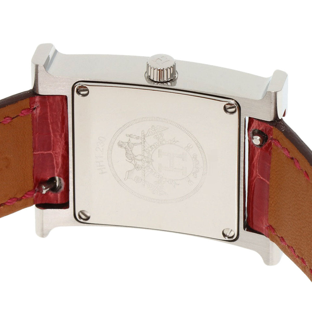 HERMES Watches Quartz HH1.230 Stainless Steel, Leather Silver H Watch Bezel Diamond White shell dial Women Used Authentic