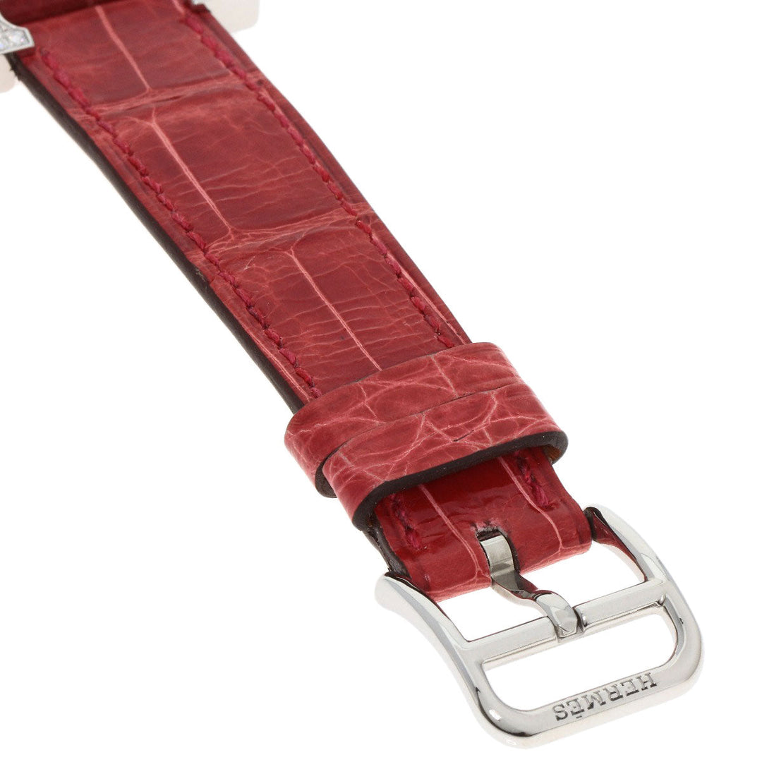 HERMES Watches Quartz HH1.230 Stainless Steel, Leather Silver H Watch Bezel Diamond White shell dial Women Used Authentic