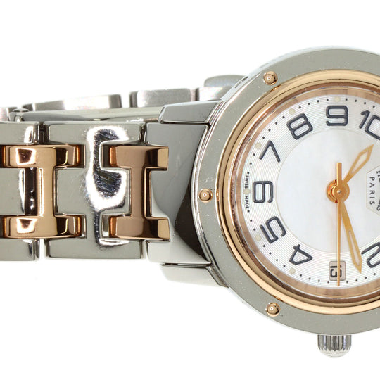 HERMES Watches Quartz CP1.221 Stainless Steel , SSxPGP gold Clipper Classic White shell dial Women Used Authentic