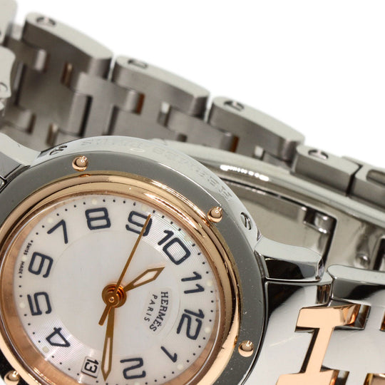 HERMES Watches Quartz CP1.221 Stainless Steel , SSxPGP gold Clipper Classic White shell dial Women Used Authentic