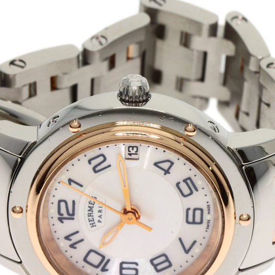 HERMES Watches Quartz CP1.221 Stainless Steel , SSxPGP gold Clipper Classic White shell dial Women Used Authentic