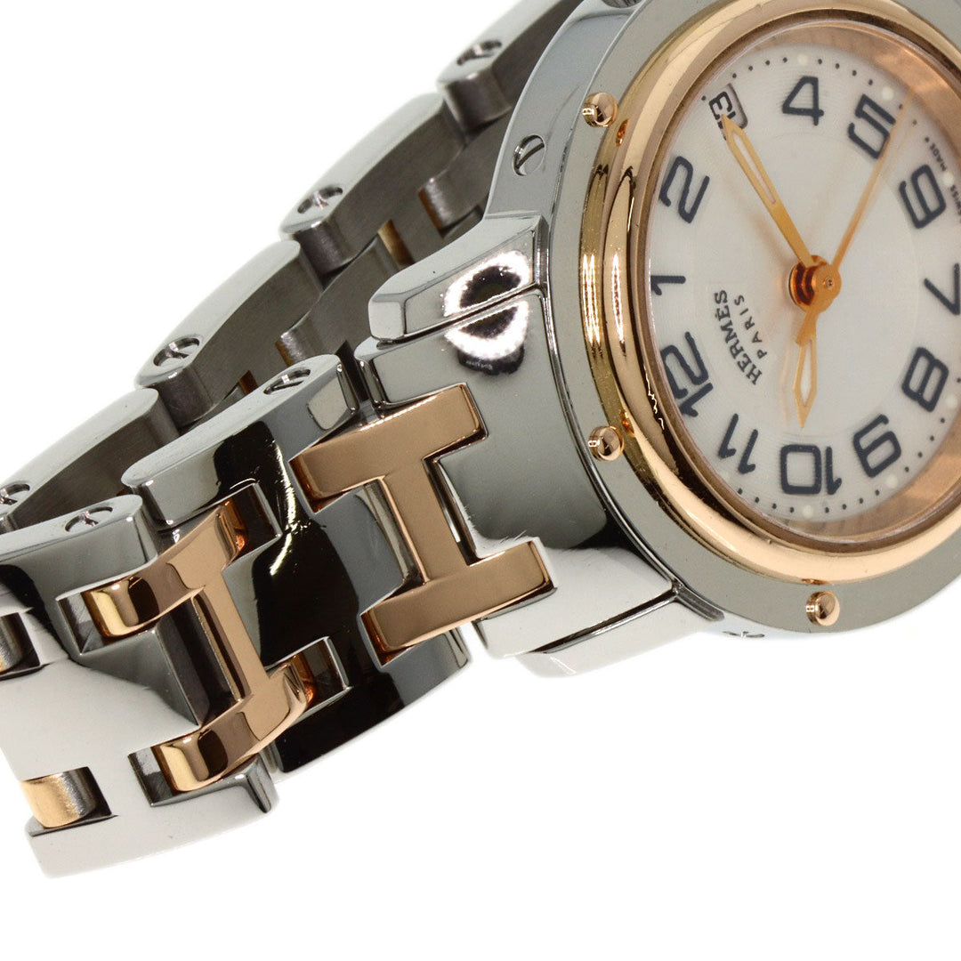 HERMES Watches Quartz CP1.221 Stainless Steel , SSxPGP gold Clipper Classic White shell dial Women Used Authentic