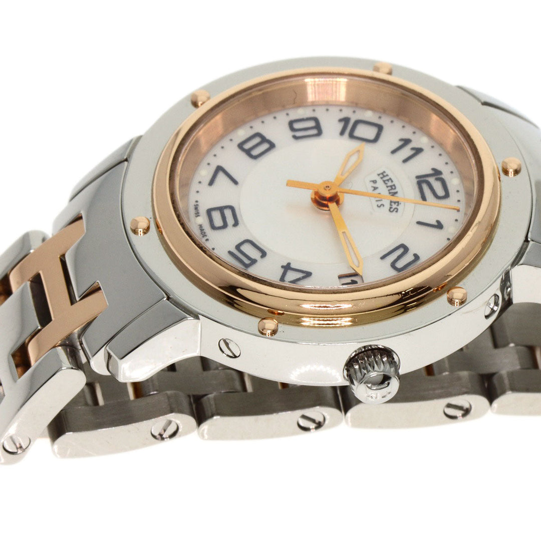 HERMES Watches Quartz CP1.221 Stainless Steel , SSxPGP gold Clipper Classic White shell dial Women Used Authentic
