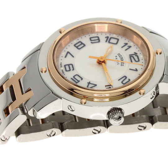 HERMES Watches Quartz CP1.221 Stainless Steel , SSxPGP gold Clipper Classic White shell dial Women Used Authentic