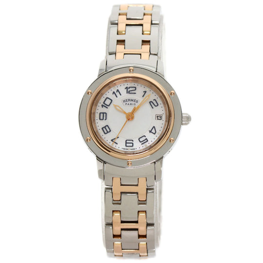 HERMES Watches Quartz CP1.221 Stainless Steel , SSxPGP gold Clipper Classic White shell dial Women Used Authentic