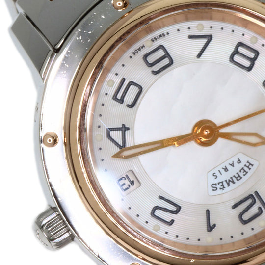 HERMES Watches Quartz CP1.221 Stainless Steel , SSxPGP gold Clipper Classic White shell dial Women Used Authentic