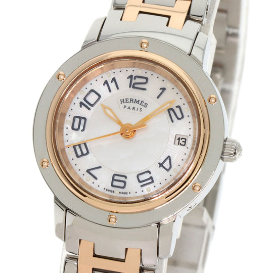 HERMES Watches Quartz CP1.221 Stainless Steel , SSxPGP gold Clipper Classic White shell dial Women Used Authentic