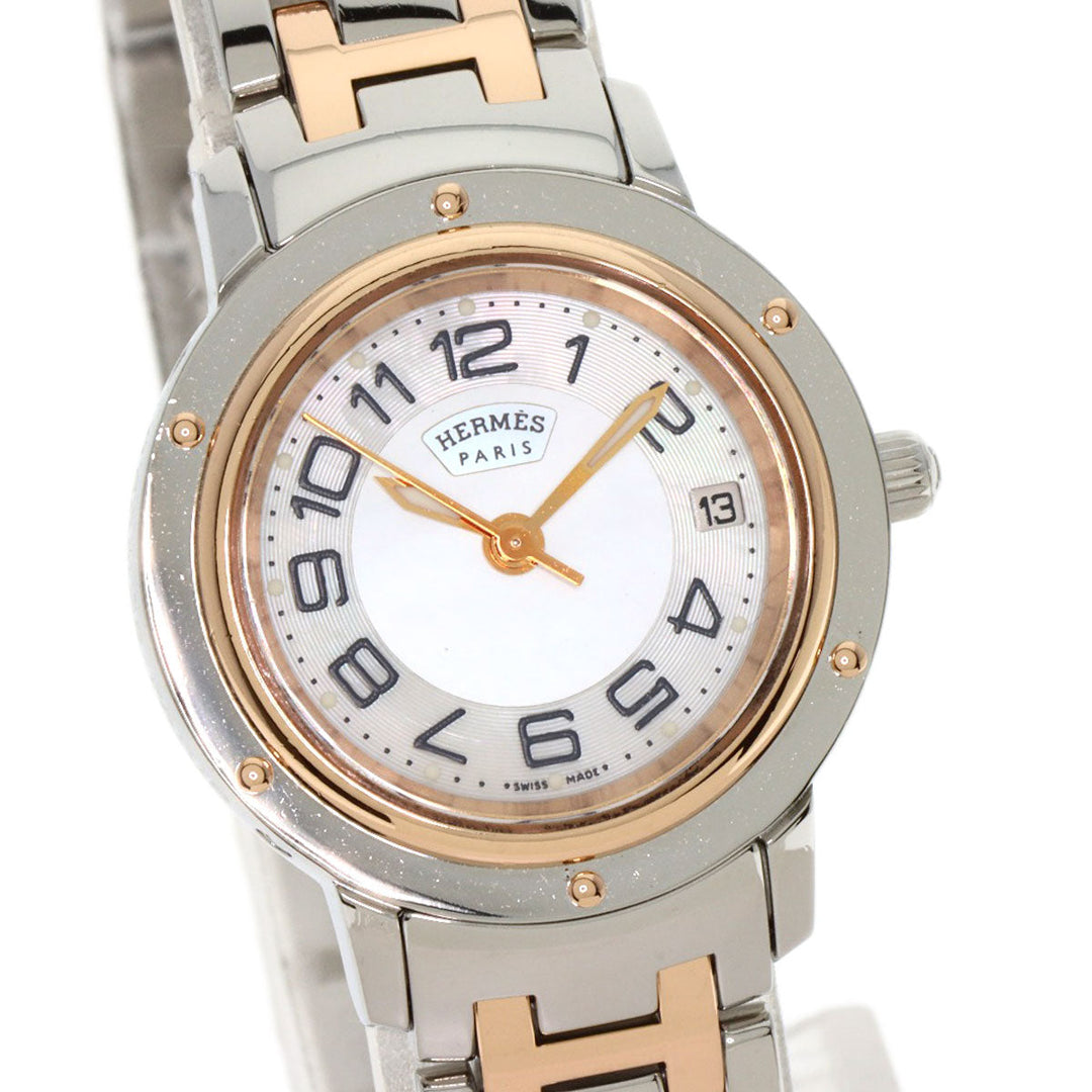 HERMES Watches Quartz CP1.221 Stainless Steel , SSxPGP gold Clipper Classic White shell dial Women Used Authentic