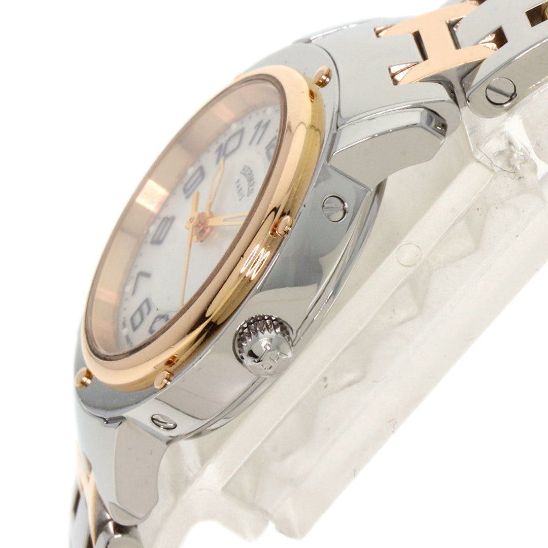 HERMES Watches Quartz CP1.221 Stainless Steel , SSxPGP gold Clipper Classic White shell dial Women Used Authentic