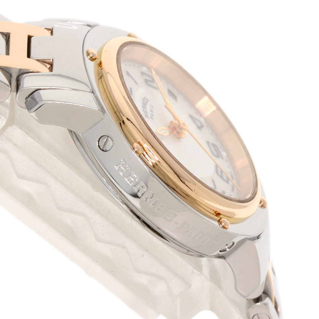 HERMES Watches Quartz CP1.221 Stainless Steel , SSxPGP gold Clipper Classic White shell dial Women Used Authentic