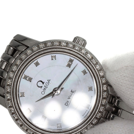 OMEGA Watches Quartz 4575.75 Stainless Steel, Stainless Steel, Diamond Silver De Ville Prestige Diamond White shell dial Women Used Authentic
