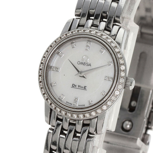 OMEGA Watches Quartz 4575.75 Stainless Steel, Stainless Steel, Diamond Silver De Ville Prestige Diamond White shell dial Women Used Authentic
