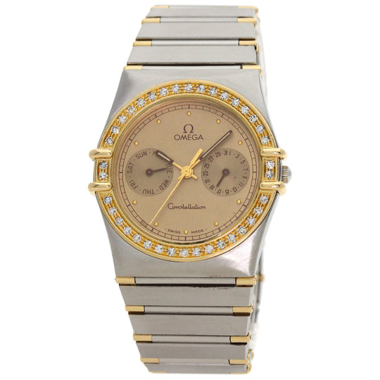 OMEGA Watches Quartz Stainless Steel, SSxK18YG, Diamond gold Constellation Day Date Diamond Bezel gold dial mens Used Authentic