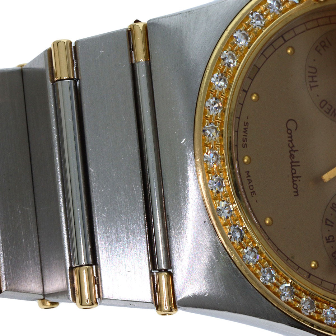 OMEGA Watches Quartz Stainless Steel, SSxK18YG, Diamond gold Constellation Day Date Diamond Bezel gold dial mens Used Authentic