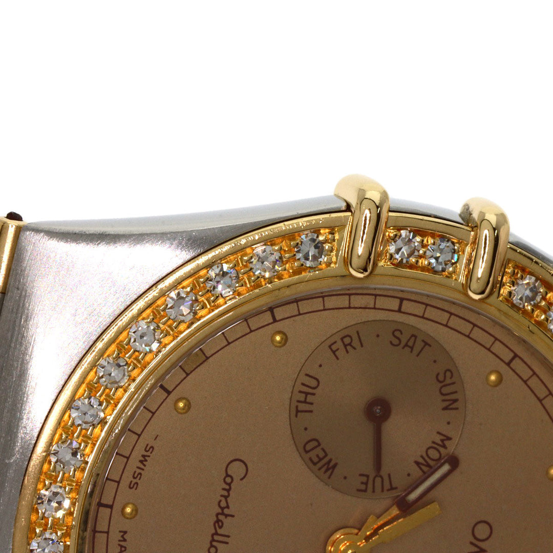 OMEGA Watches Quartz Stainless Steel, SSxK18YG, Diamond gold Constellation Day Date Diamond Bezel gold dial mens Used Authentic